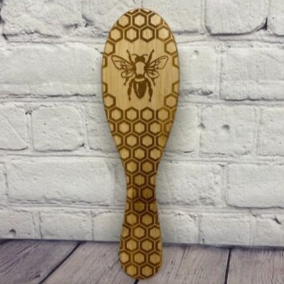 Bamboo Hairbrush Eco Friendly Laser Engraved Sustainability - Bee Pattern ID-2-1 - Picture 1 of 5